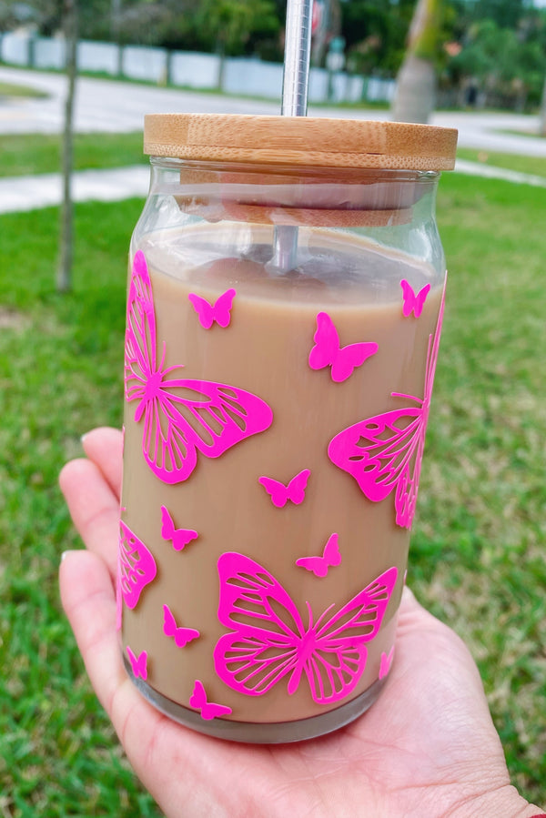 Butterflies Flutter Glass Beer Can