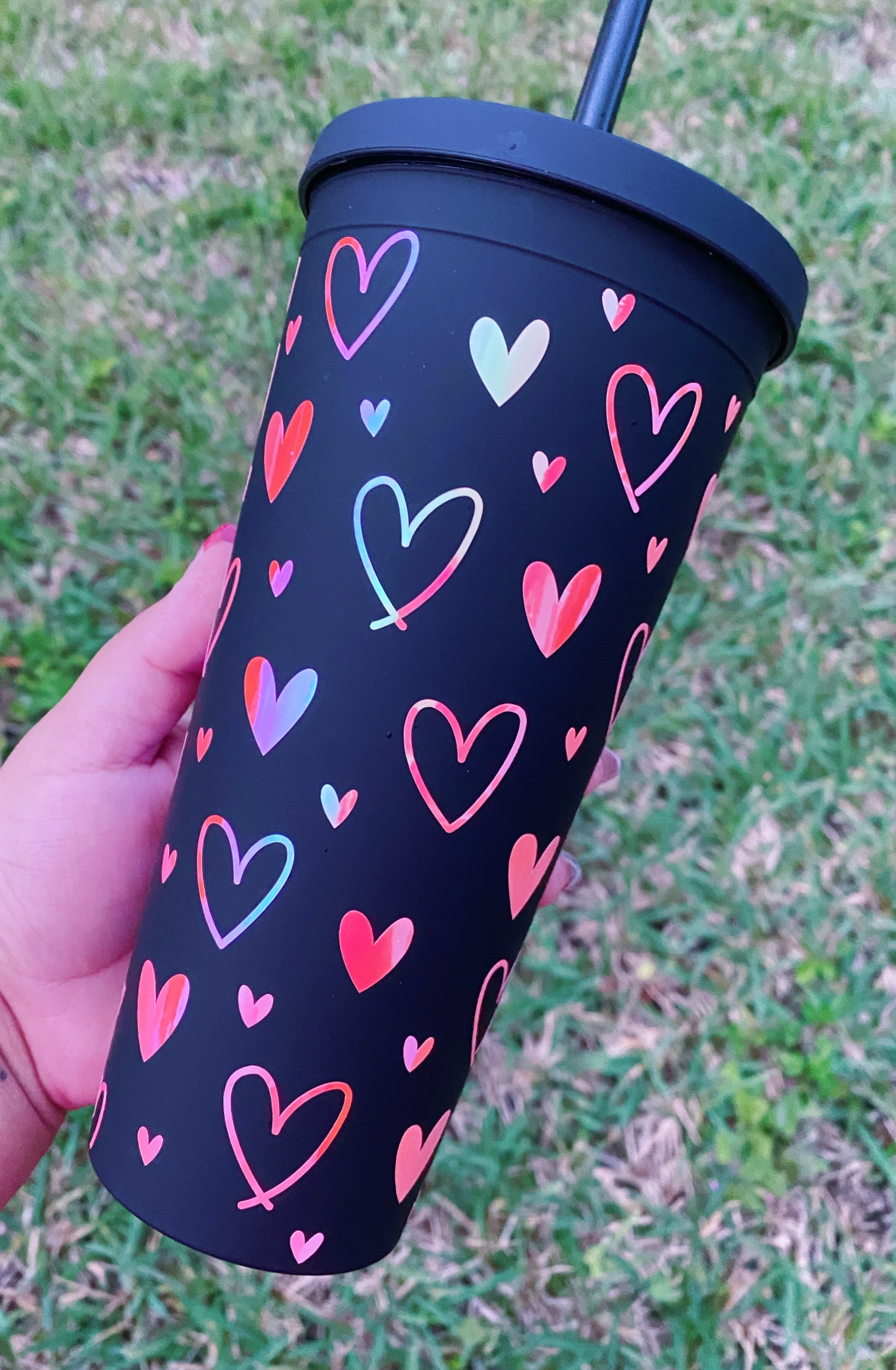 Hearts Matte Black Acrylic Tumbler