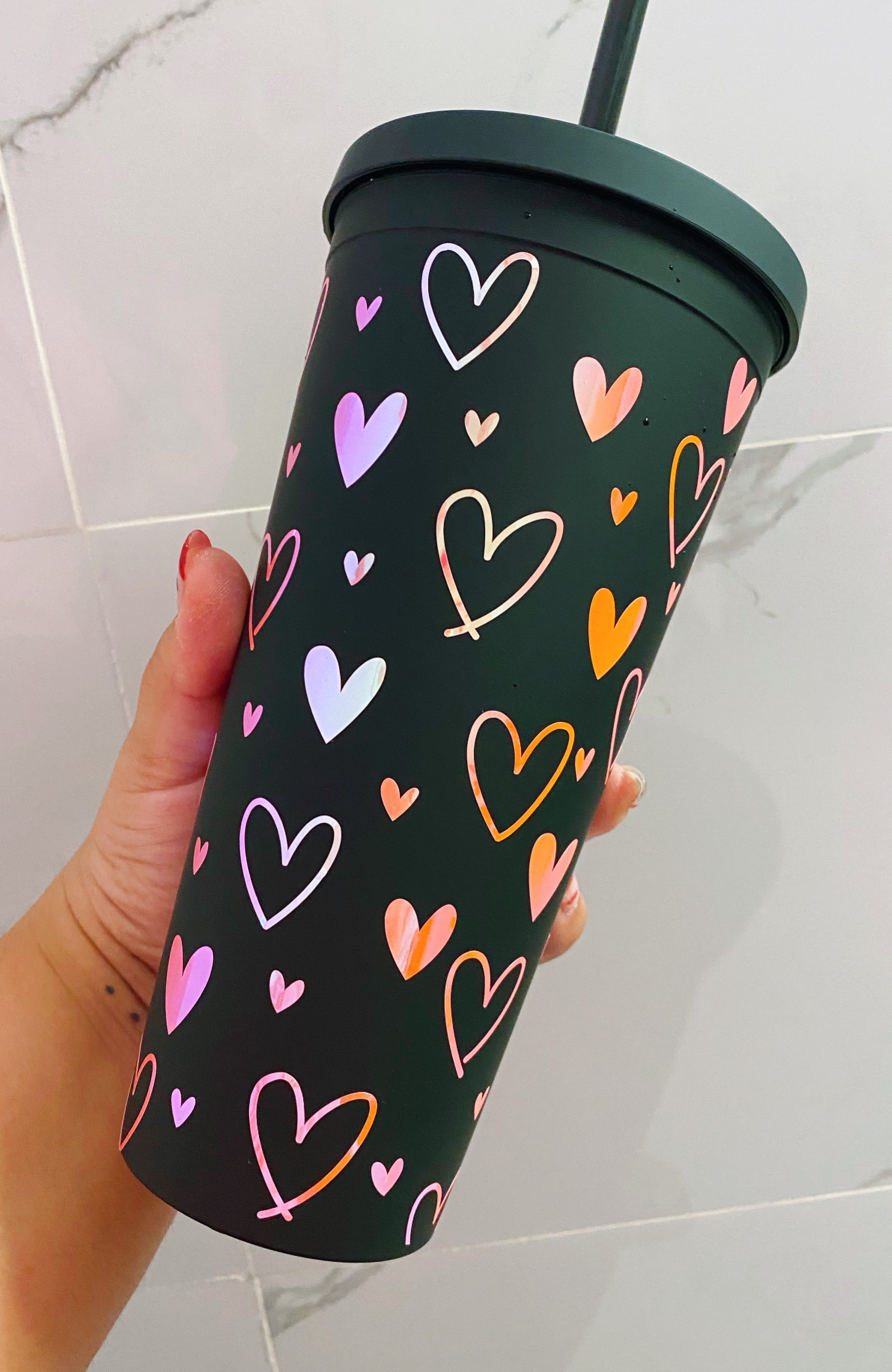 Hearts Matte Black Acrylic Tumbler