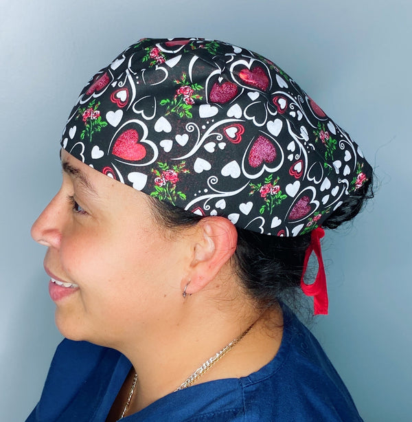 Metallic Hearts Valentine's Day Unisex Holiday Scrub Cap