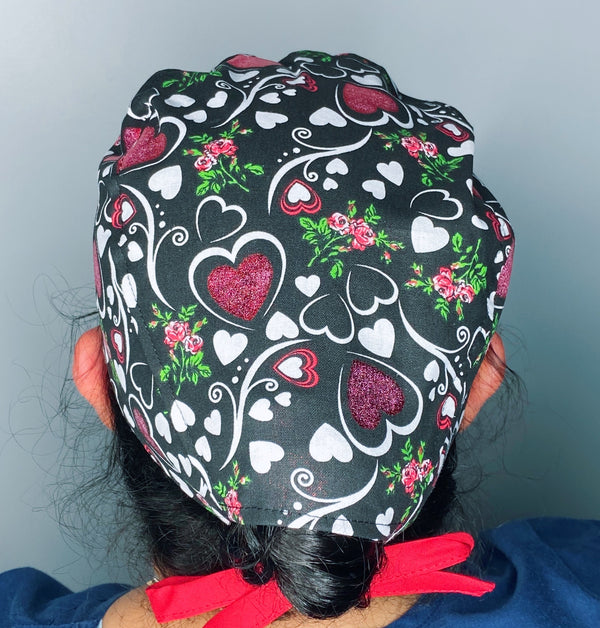 Metallic Hearts Valentine's Day Unisex Holiday Scrub Cap