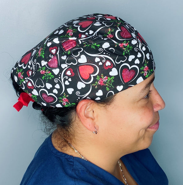 Metallic Hearts Valentine's Day Unisex Holiday Scrub Cap