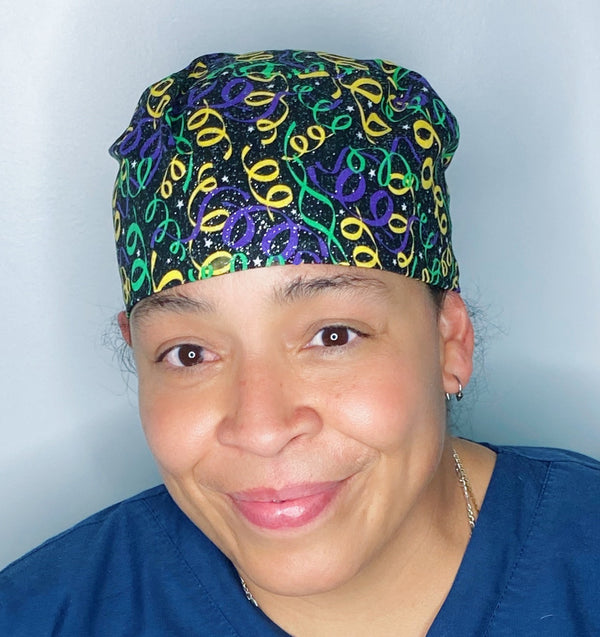 Glitter & Confetti Mardi Gras Unisex Holiday Scrub Cap