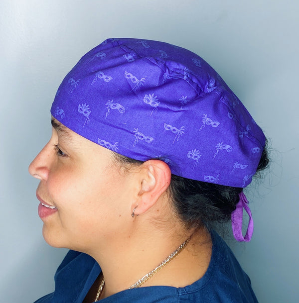 Purple Masquerade Masks Mardi Gras Unisex Holiday Scrub Cap