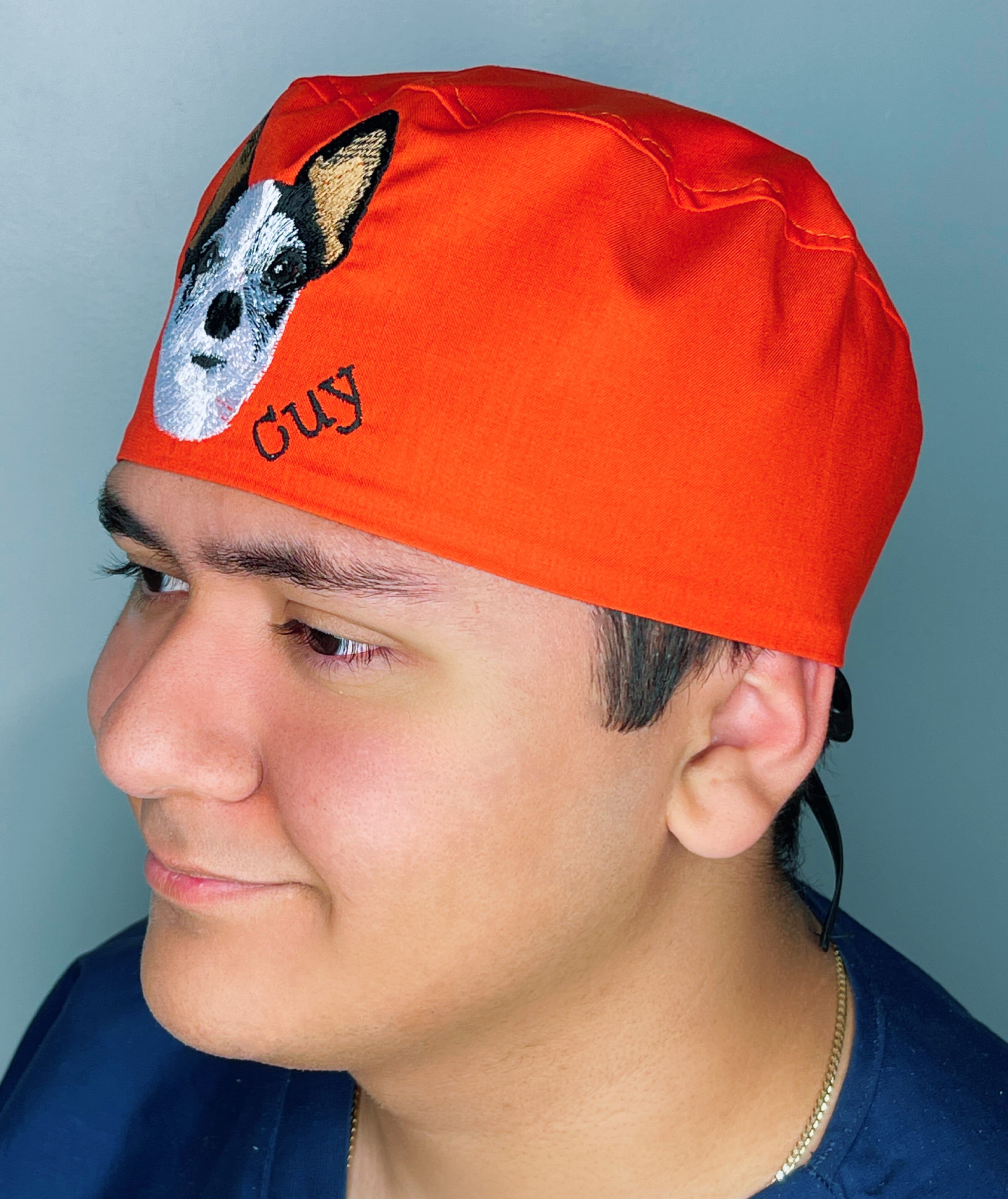 Your Picture EMBROIDERED ONCE on Custom Solid Color Unisex Scrub Cap