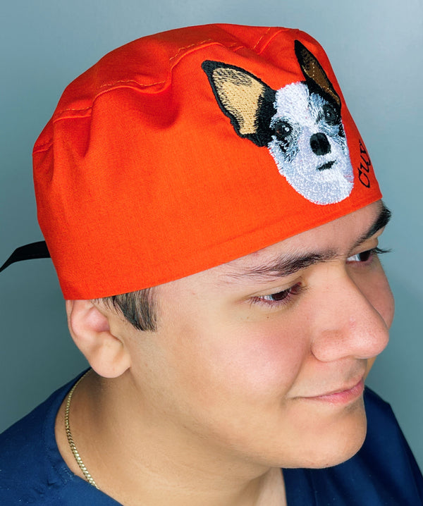 Your Picture EMBROIDERED ONCE on Custom Solid Color Unisex Scrub Cap