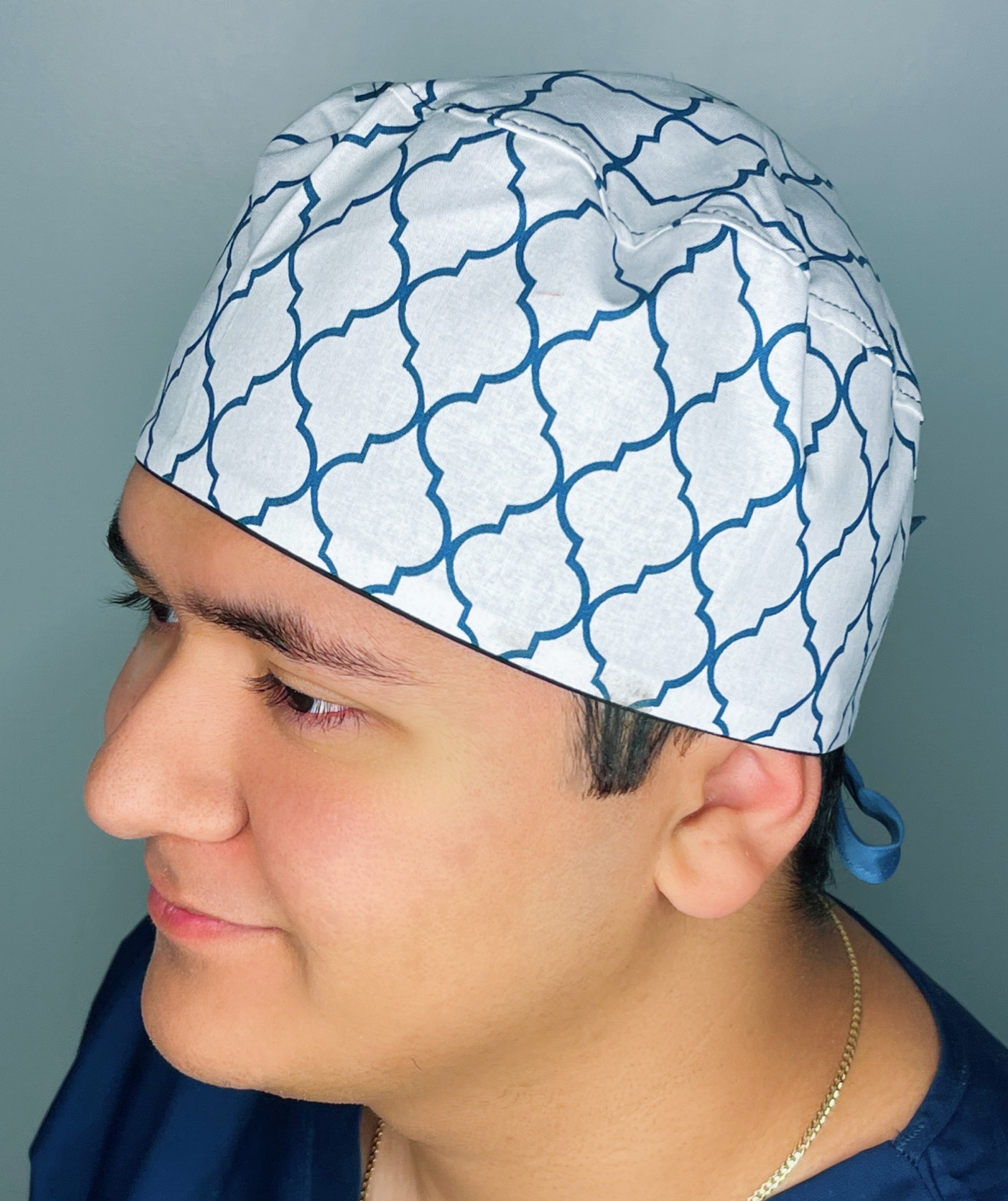 White & Navy Blue Diamond Geometric Shape Design Unisex Cute Scrub Cap