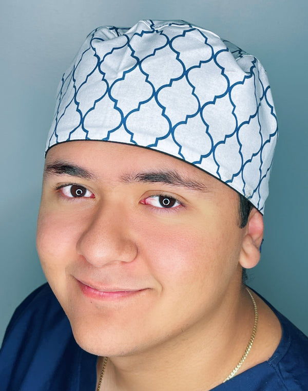 White & Navy Blue Diamond Geometric Shape Design Unisex Cute Scrub Cap