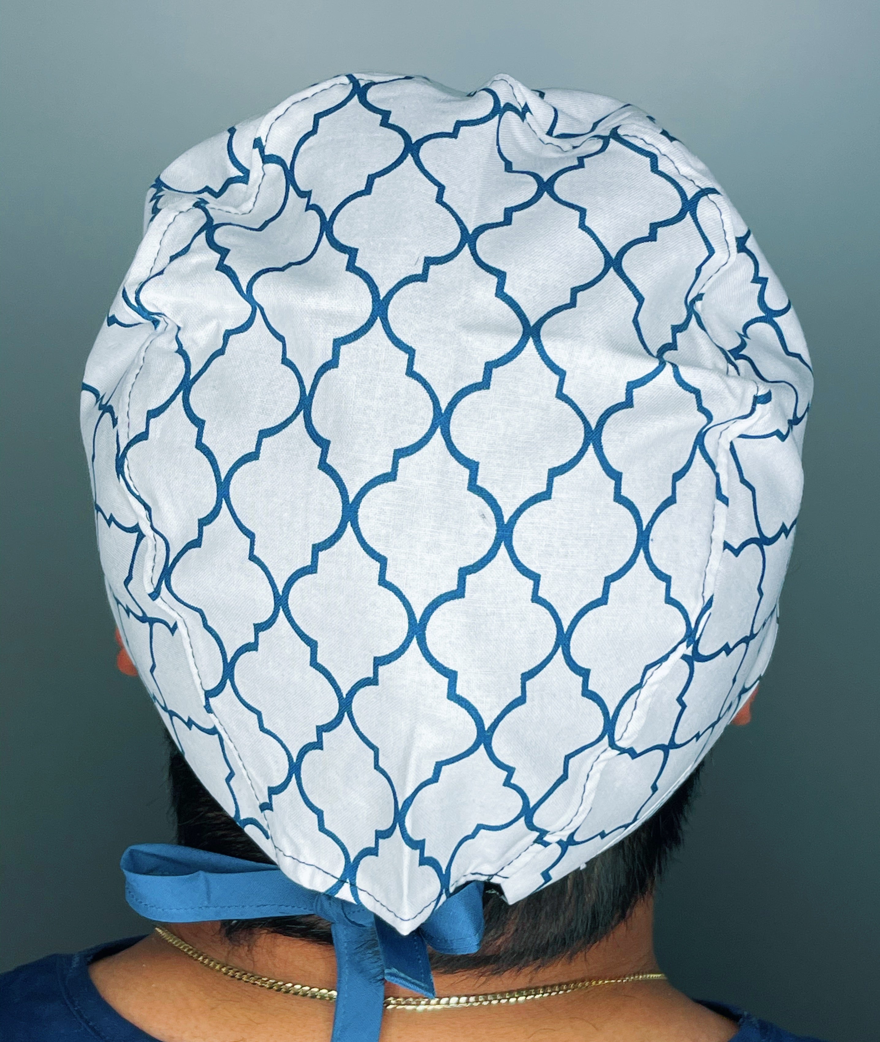 White & Navy Blue Diamond Geometric Shape Design Unisex Cute Scrub Cap