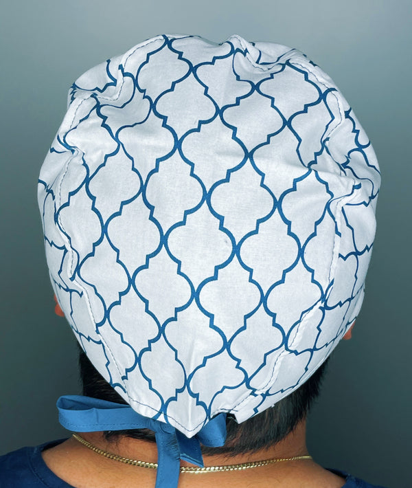 White & Navy Blue Diamond Geometric Shape Design Unisex Cute Scrub Cap