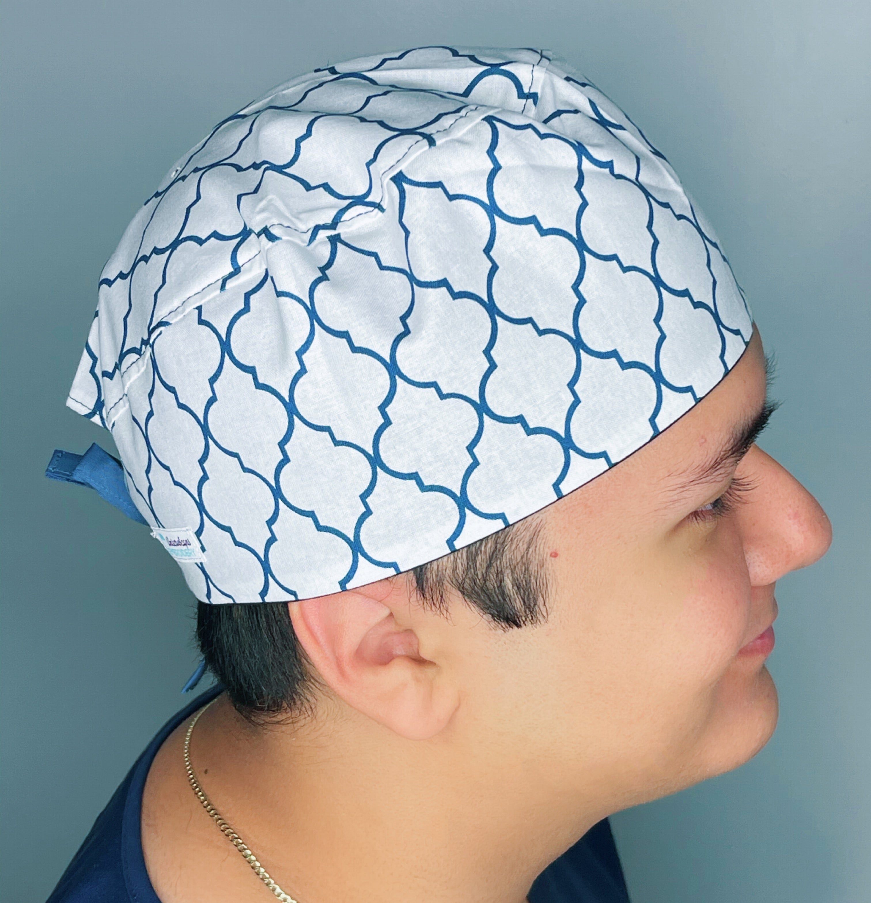 White & Navy Blue Diamond Geometric Shape Design Unisex Cute Scrub Cap