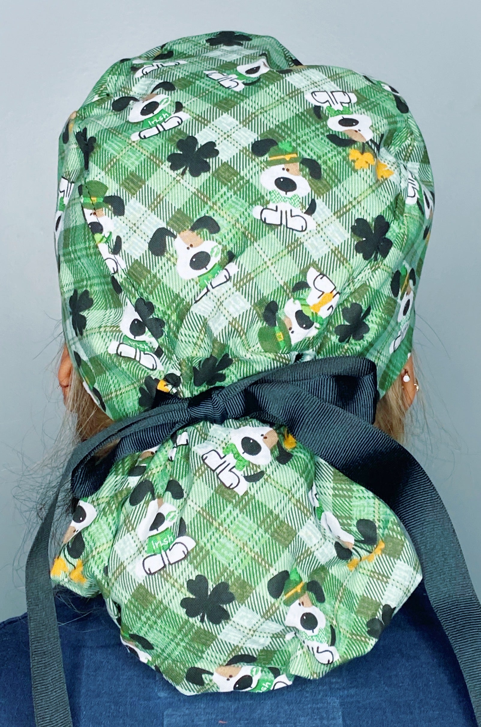 Lucky Pups on Plaid St. Patrick's Day Ponytail