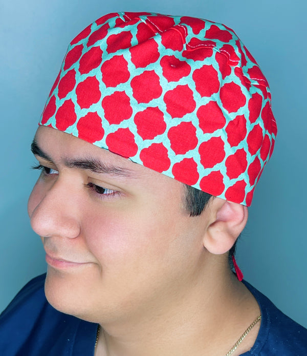 Coral Orange and Blue Diamond Geometric Shape Design Unisex Cute Scrub Cap