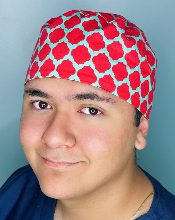 Coral Orange and Blue Diamond Geometric Shape Design Unisex Cute Scrub Cap