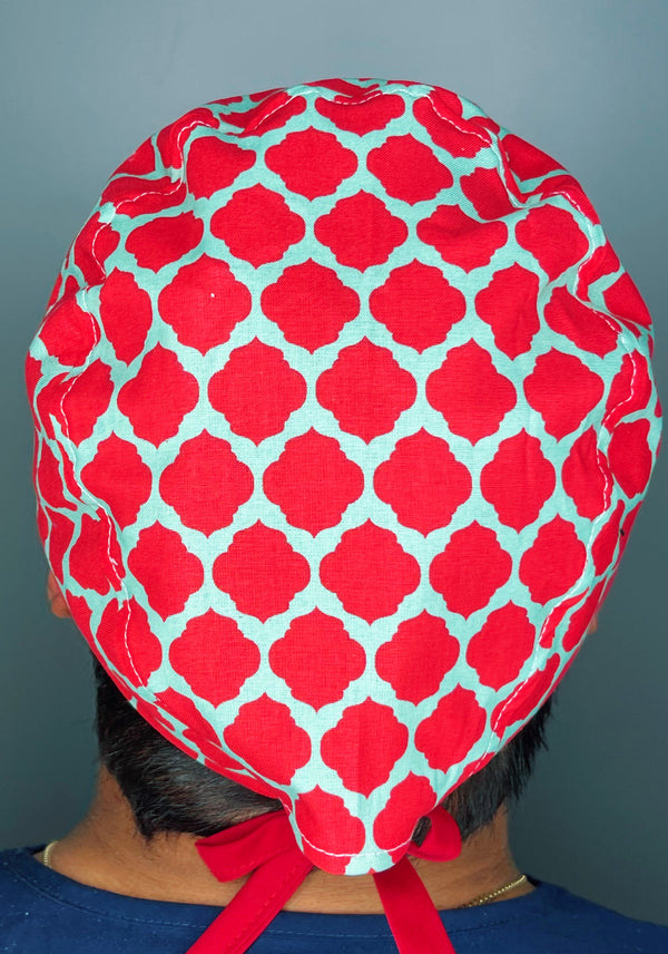 Coral Orange and Blue Diamond Geometric Shape Design Unisex Cute Scrub Cap