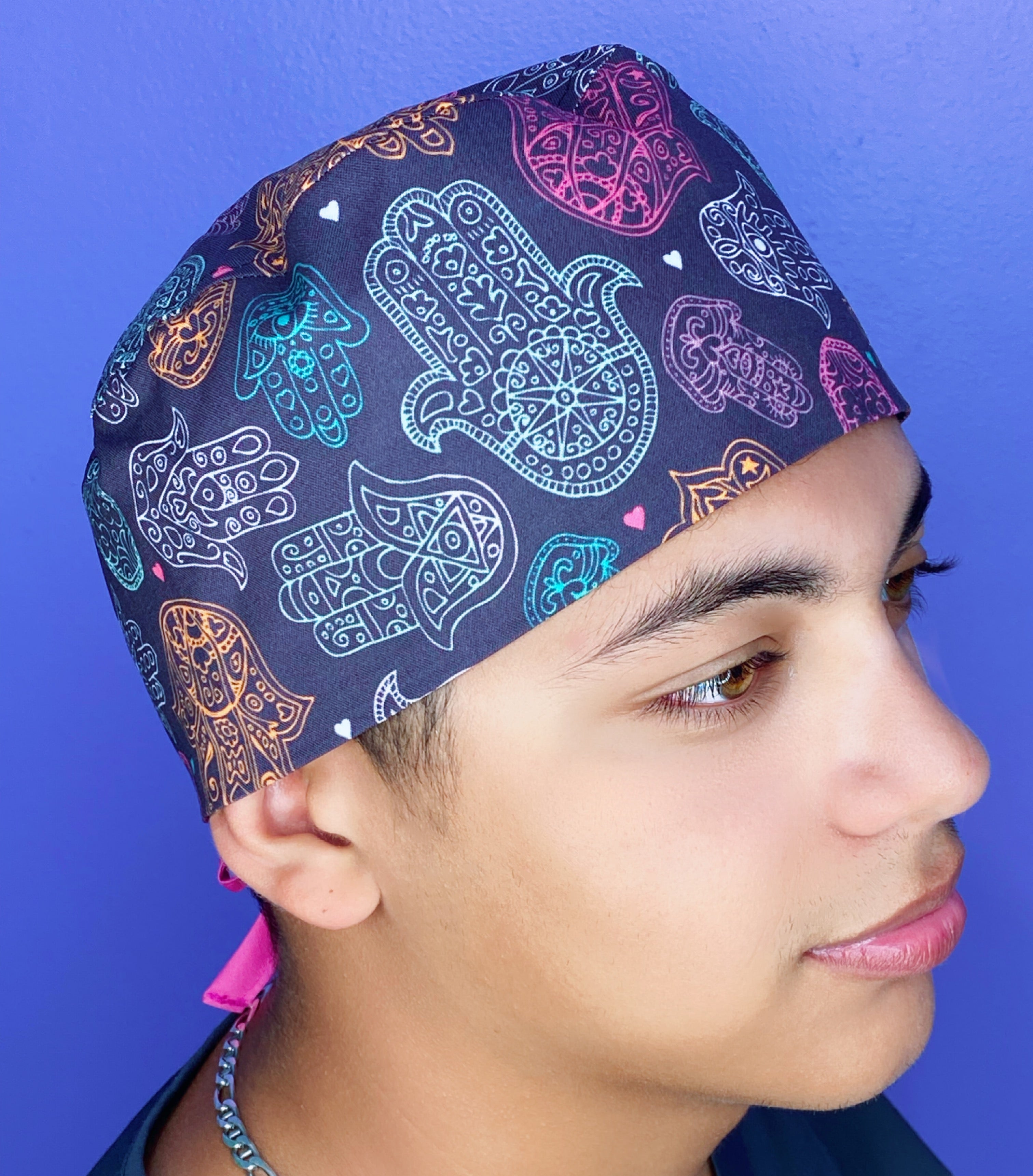 Hamsa Mandala on Purple Unisex Religious Scrub Cap