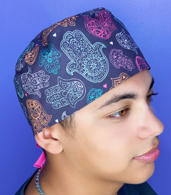 Hamsa Mandala on Purple Unisex Religious Scrub Cap