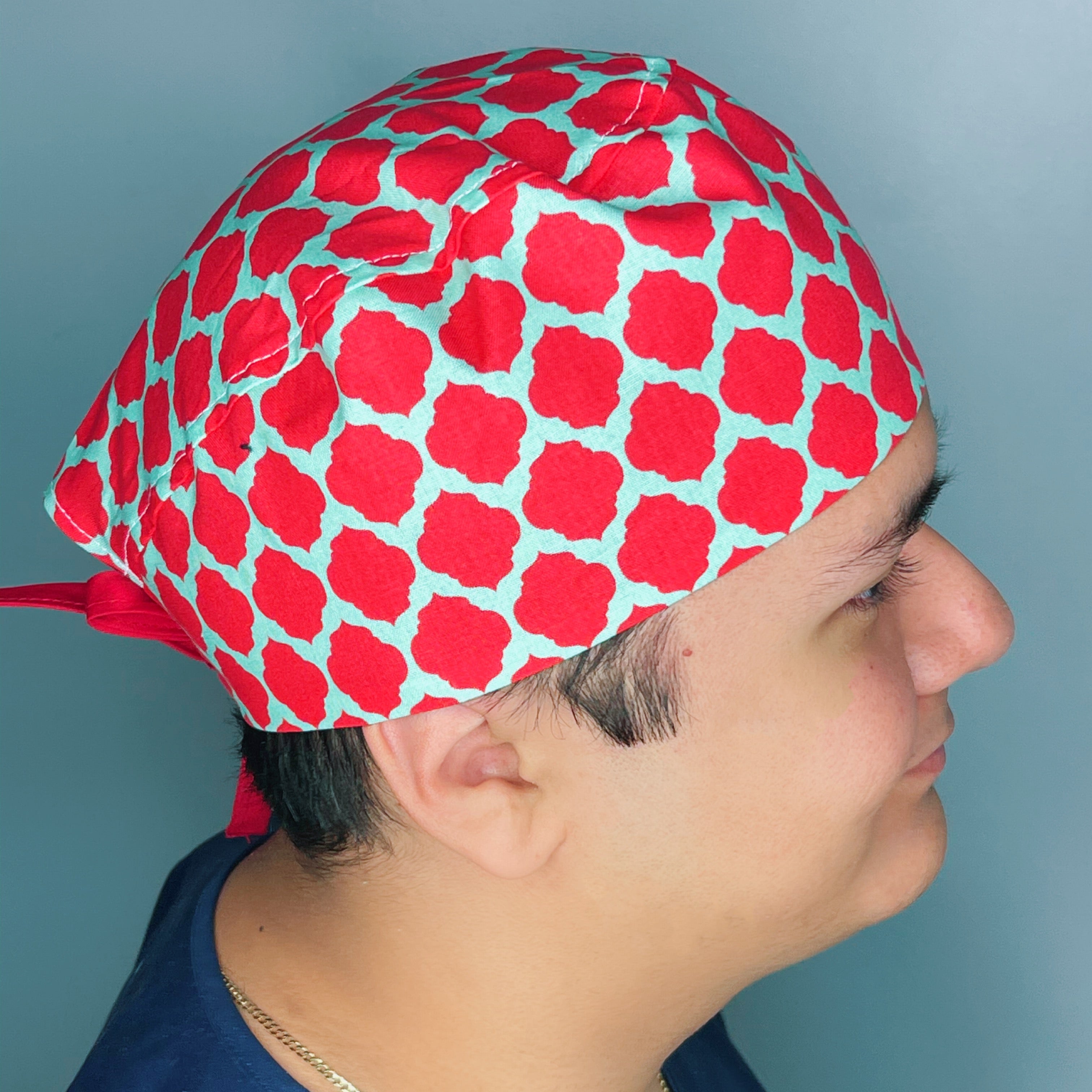 Coral Orange and Blue Diamond Geometric Shape Design Unisex Cute Scrub Cap