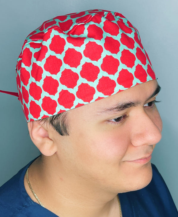 Coral Orange and Blue Diamond Geometric Shape Design Unisex Cute Scrub Cap