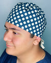 White Polka Dots on Navy Blue Unisex Cute Scrub Cap