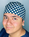 White Polka Dots on Navy Blue Unisex Cute Scrub Cap