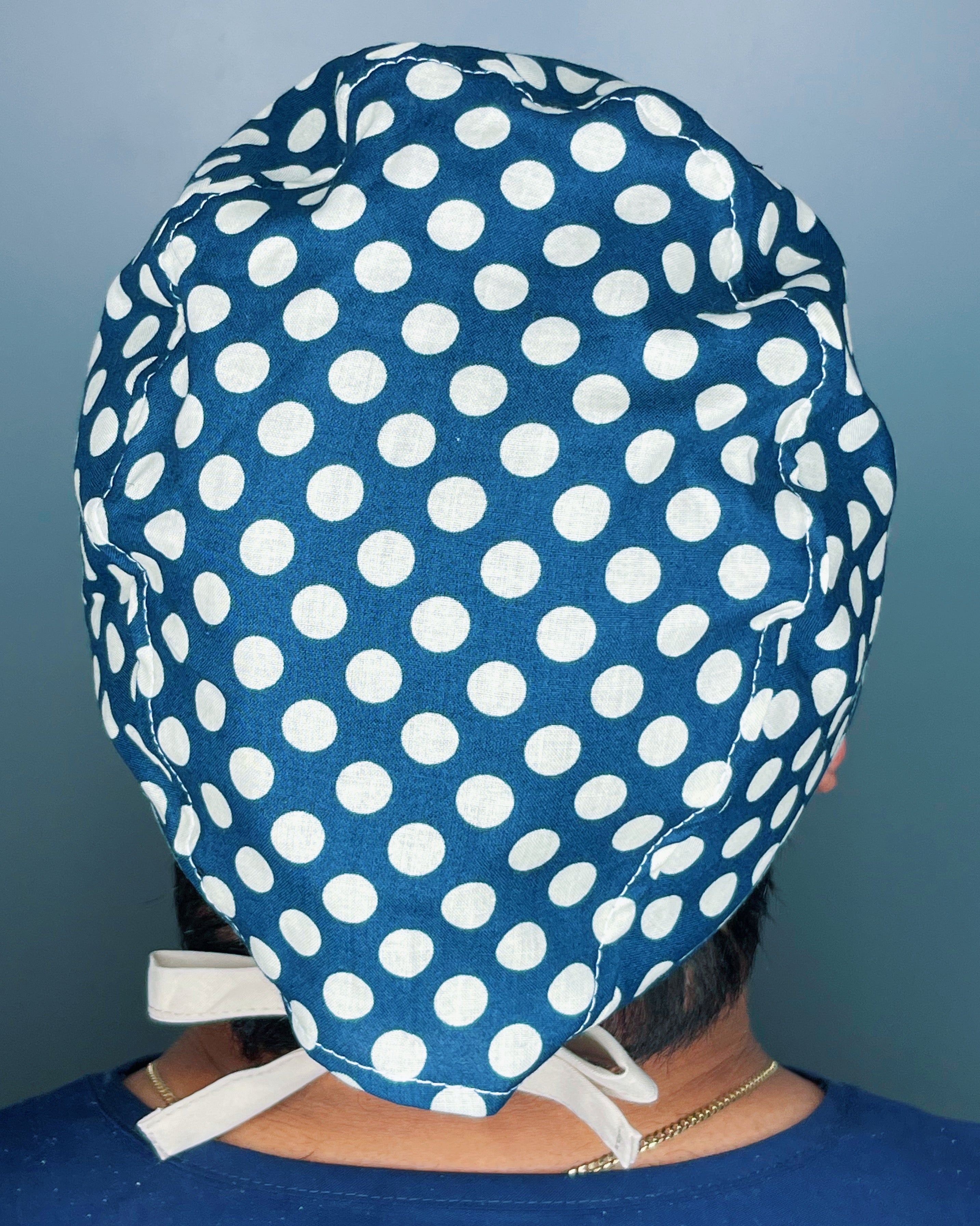 White Polka Dots on Navy Blue Unisex Cute Scrub Cap