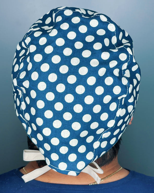 White Polka Dots on Navy Blue Unisex Cute Scrub Cap