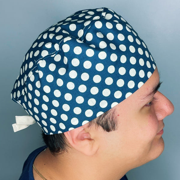 White Polka Dots on Navy Blue Unisex Cute Scrub Cap
