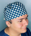 White Polka Dots on Navy Blue Unisex Cute Scrub Cap