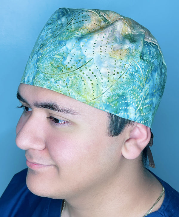 Green Tie Dye Floral Design Unisex Cute Scrub Cap