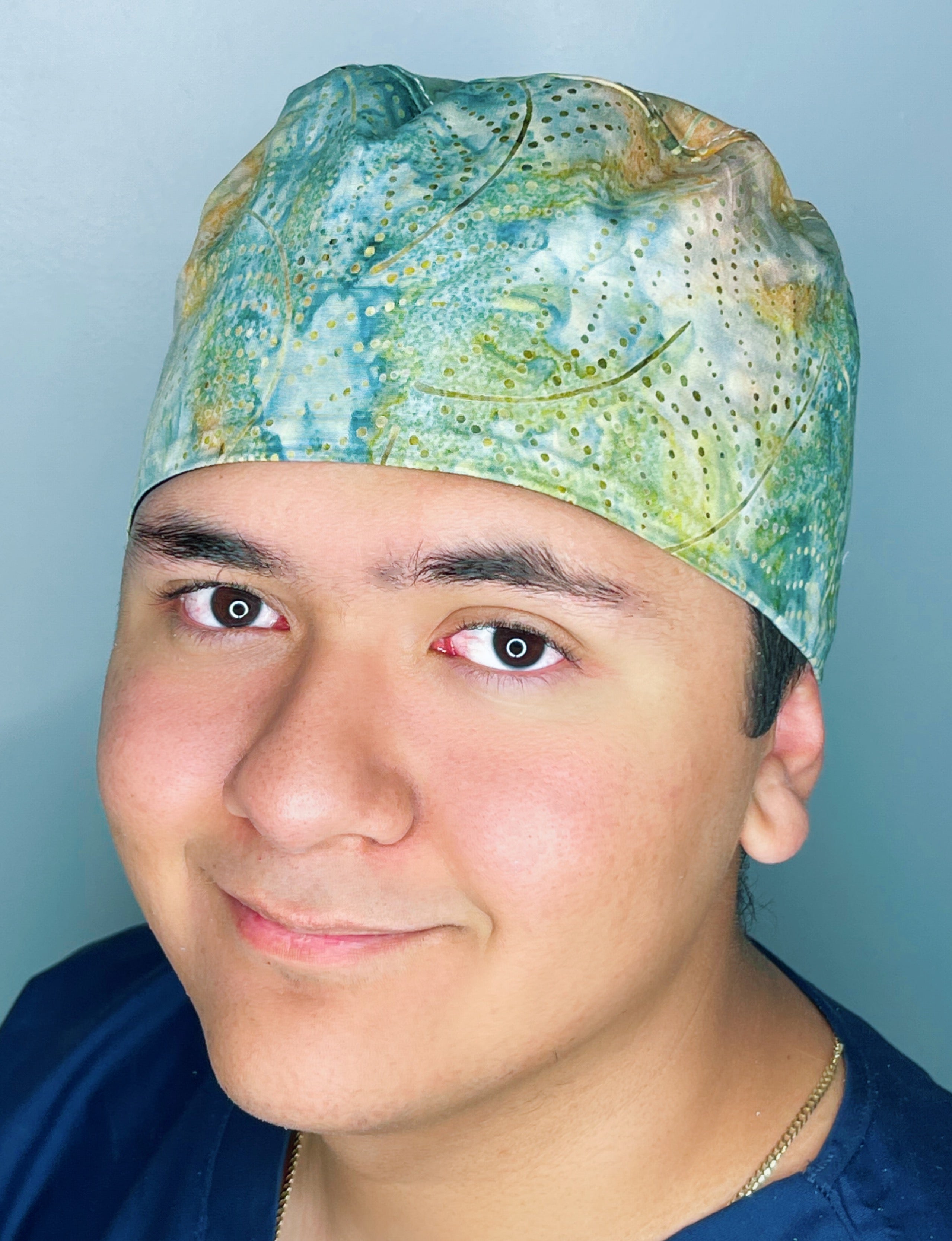 Green Tie Dye Floral Design Unisex Cute Scrub Cap