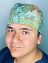 Green Tie Dye Floral Design Unisex Cute Scrub Cap