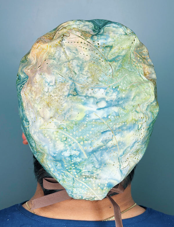 Green Tie Dye Floral Design Unisex Cute Scrub Cap