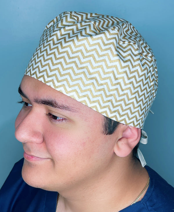 Gold and White Chevron Design Unisex Cute Scrub Cap