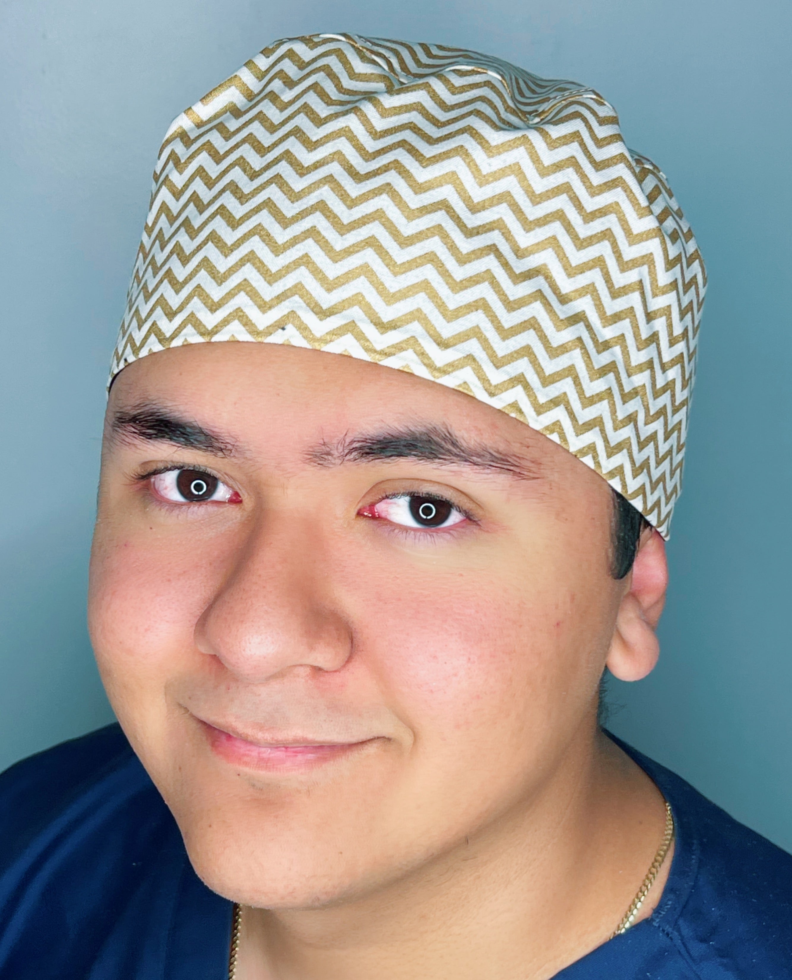 Gold and White Chevron Design Unisex Cute Scrub Cap