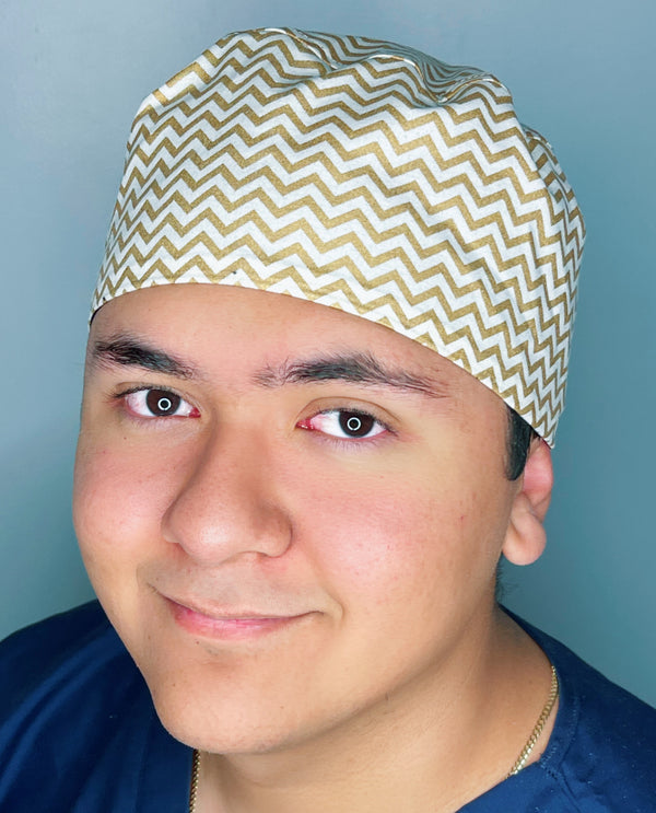 Gold and White Chevron Design Unisex Cute Scrub Cap