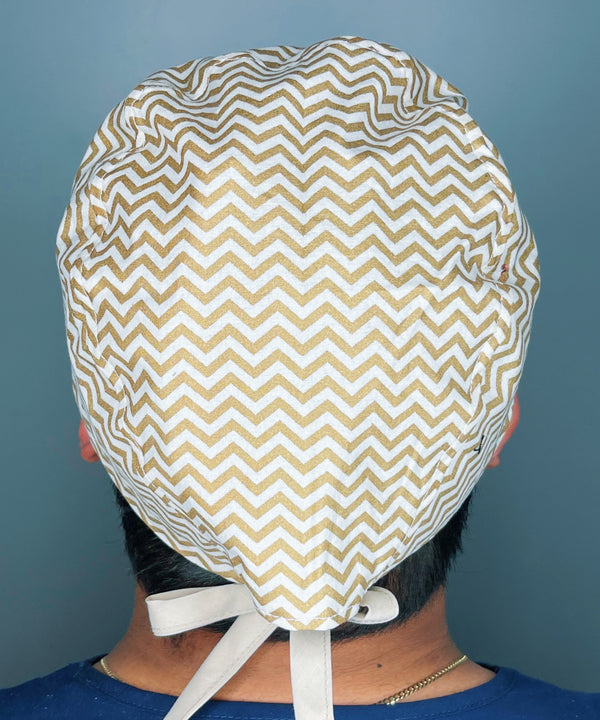 Gold and White Chevron Design Unisex Cute Scrub Cap