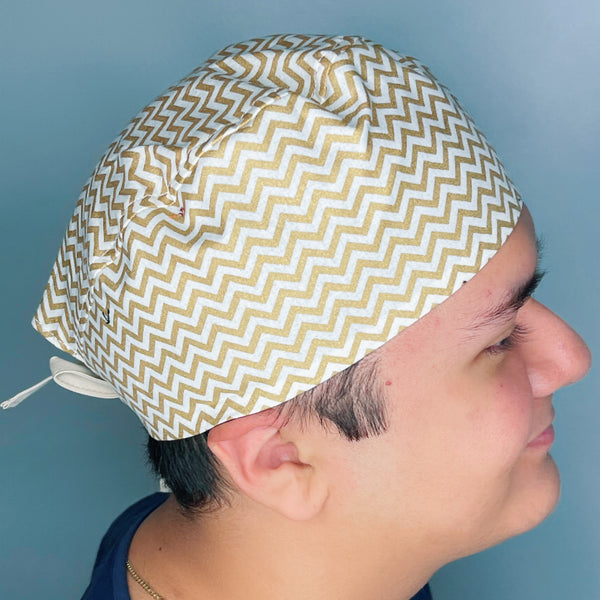 Gold and White Chevron Design Unisex Cute Scrub Cap
