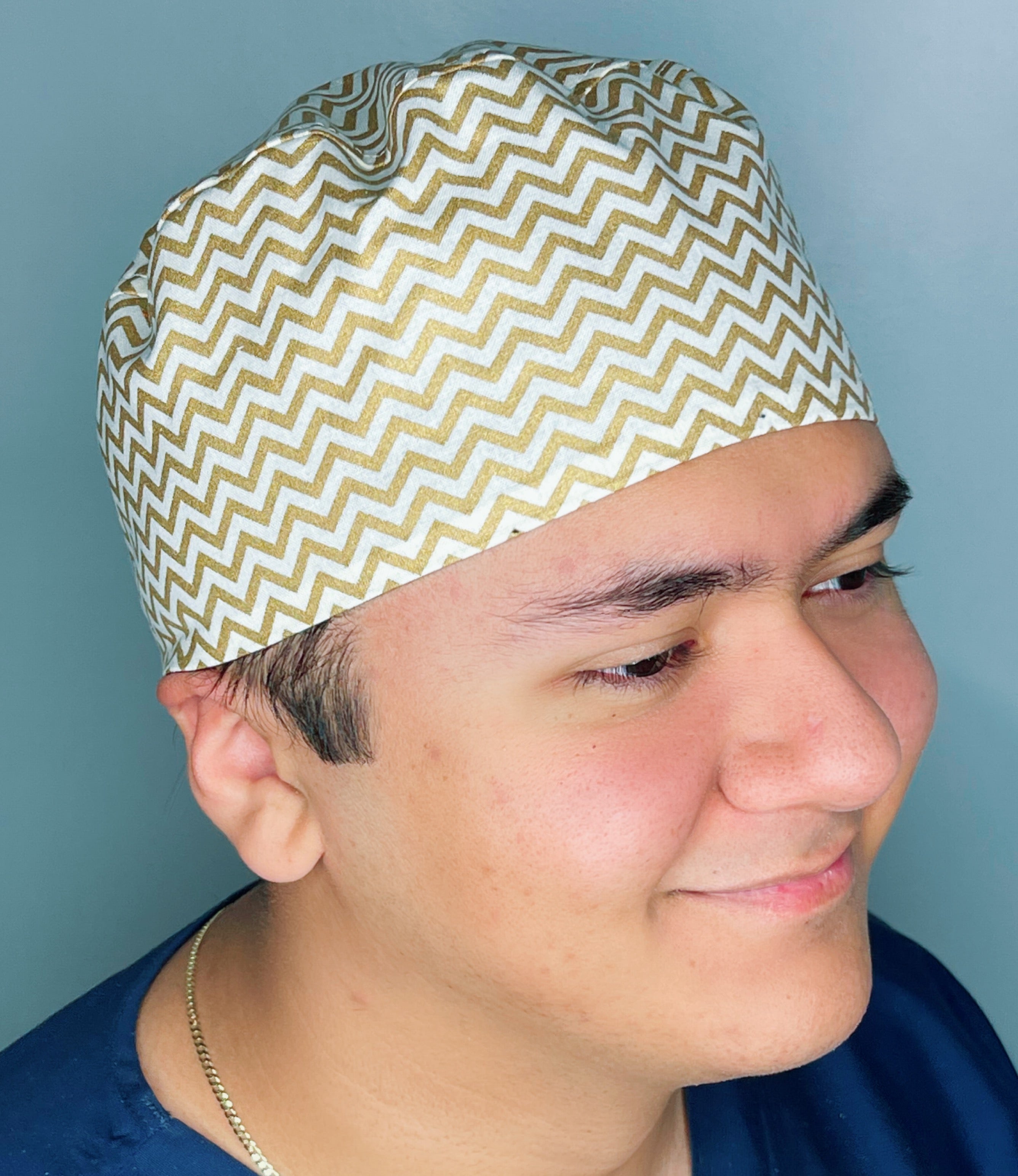 Gold and White Chevron Design Unisex Cute Scrub Cap