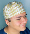Gold and White Chevron Design Unisex Cute Scrub Cap