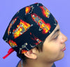 Funny Skeletons on Fire Doing Yoga Halloween Unisex Holiday Scrub Cap