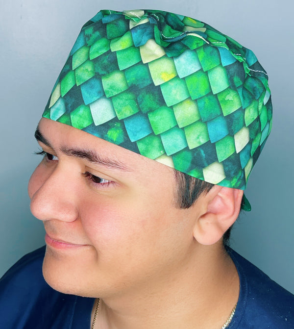 Green Ombre Dragon Scales Design Unisex Cute Scrub Cap