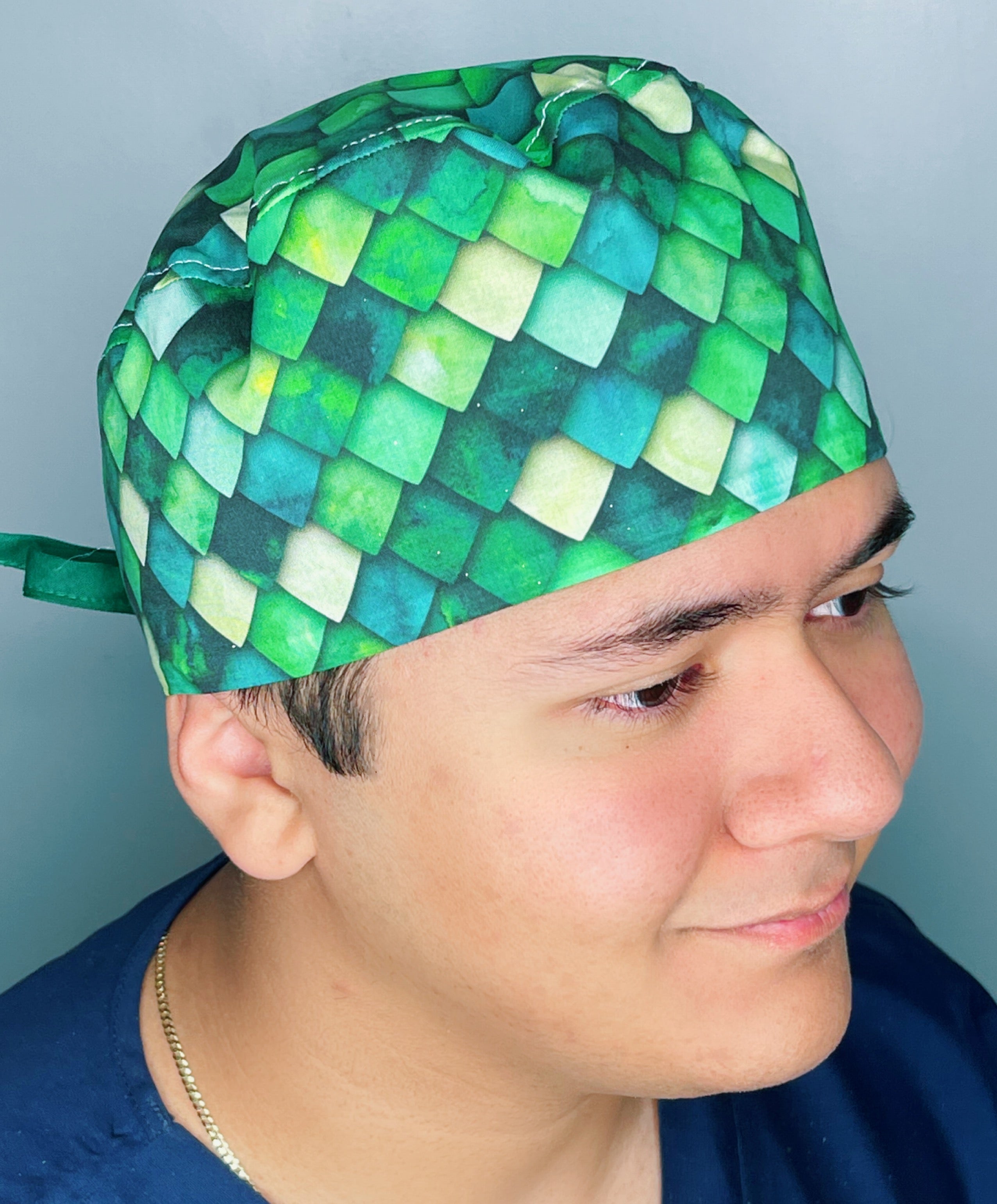 Green Ombre Dragon Scales Design Unisex Cute Scrub Cap