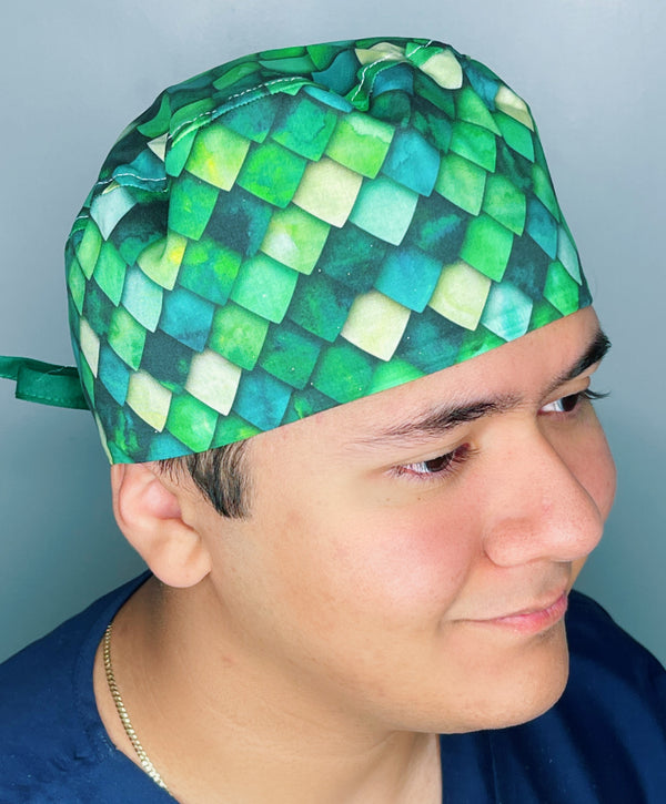 Green Ombre Dragon Scales Design Unisex Cute Scrub Cap