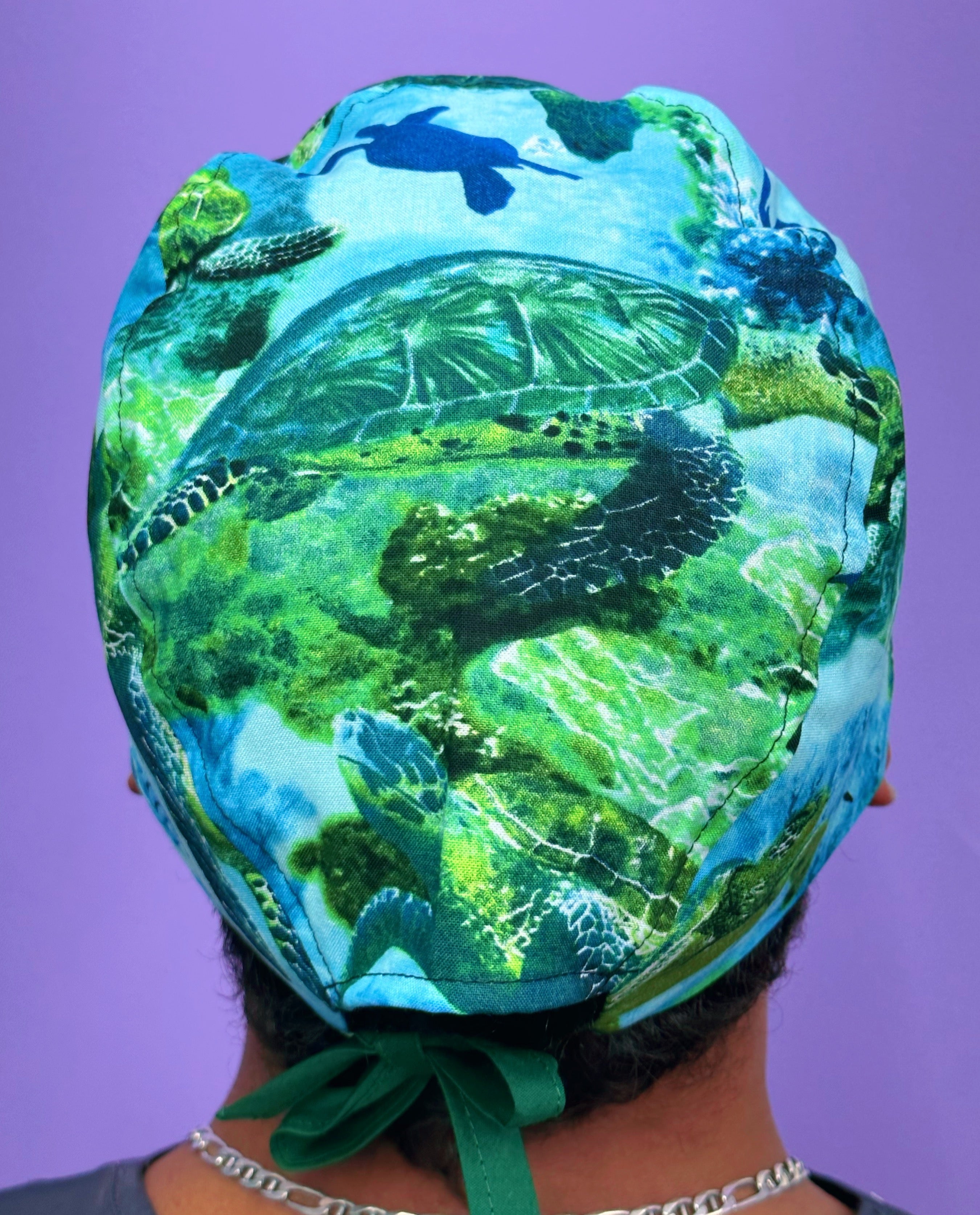 Sea Turtles in Open Sea Blue Unisex Animal Scrub Cap