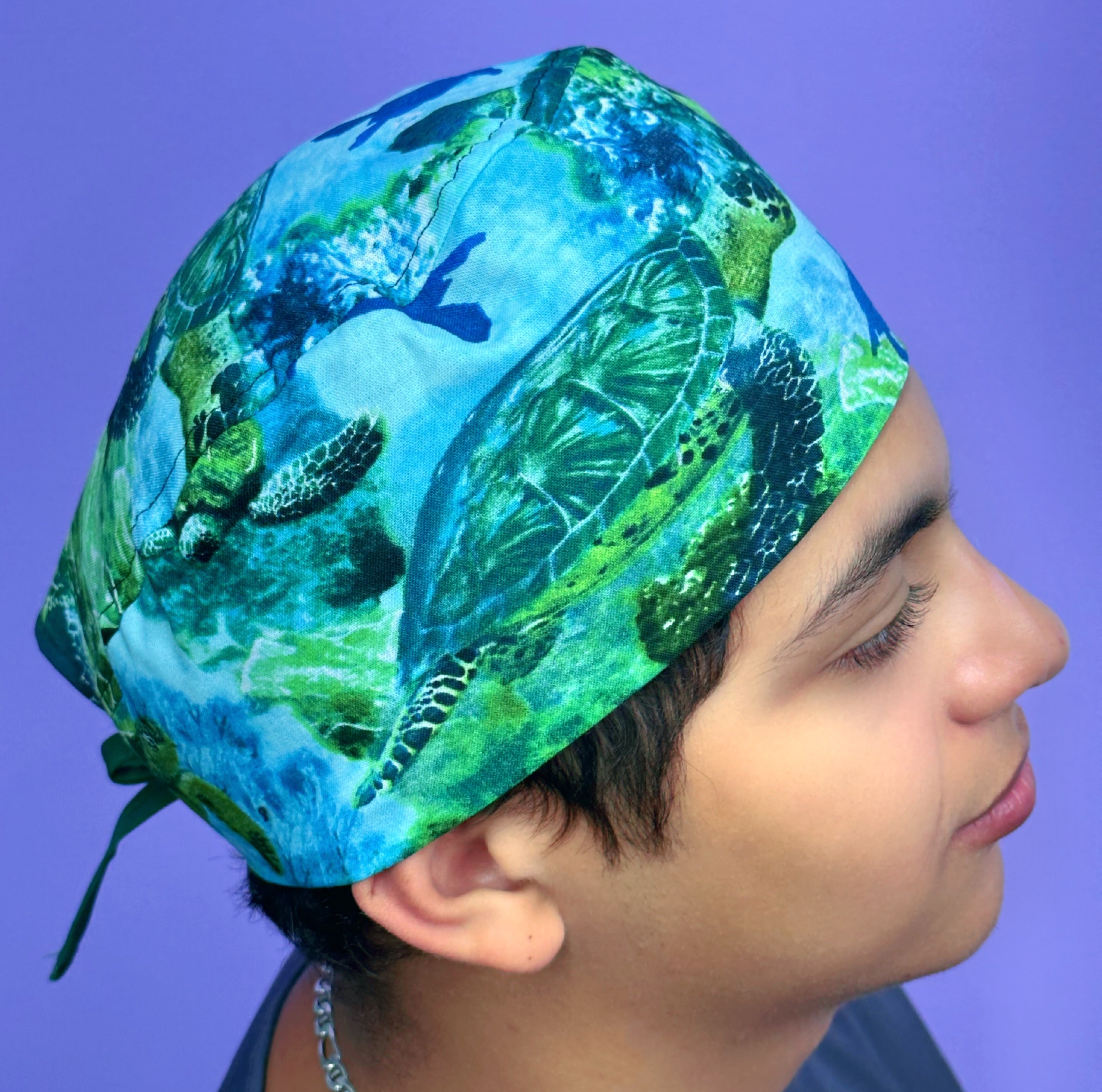Sea Turtles in Open Sea Blue Unisex Animal Scrub Cap