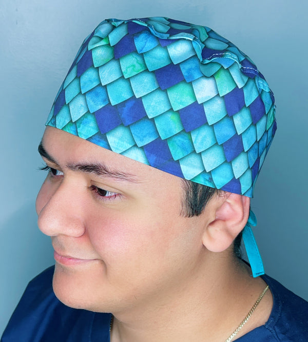 Blue Ombre Dragon Scales Design Unisex Cute Scrub Cap