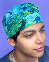 Sea Turtles in Open Sea Blue Unisex Animal Scrub Cap