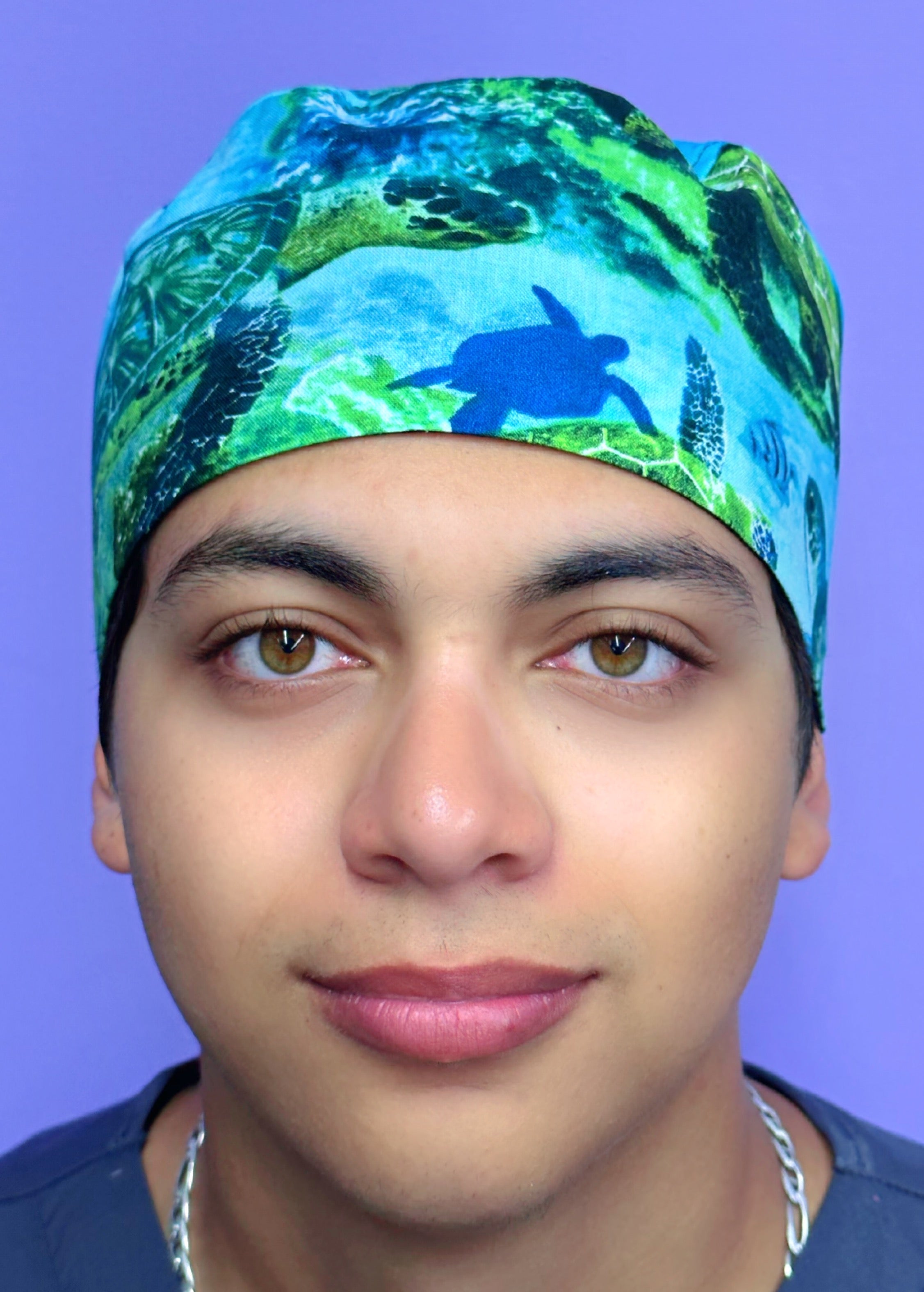Sea Turtles in Open Sea Blue Unisex Animal Scrub Cap