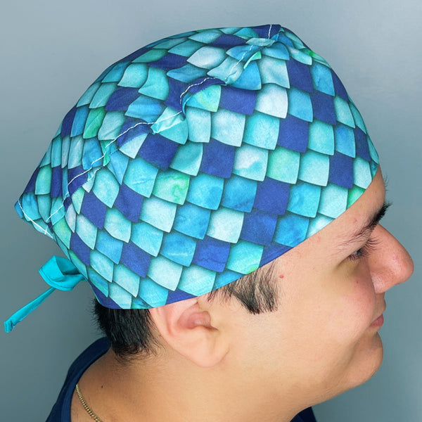 Blue Ombre Dragon Scales Design Unisex Cute Scrub Cap